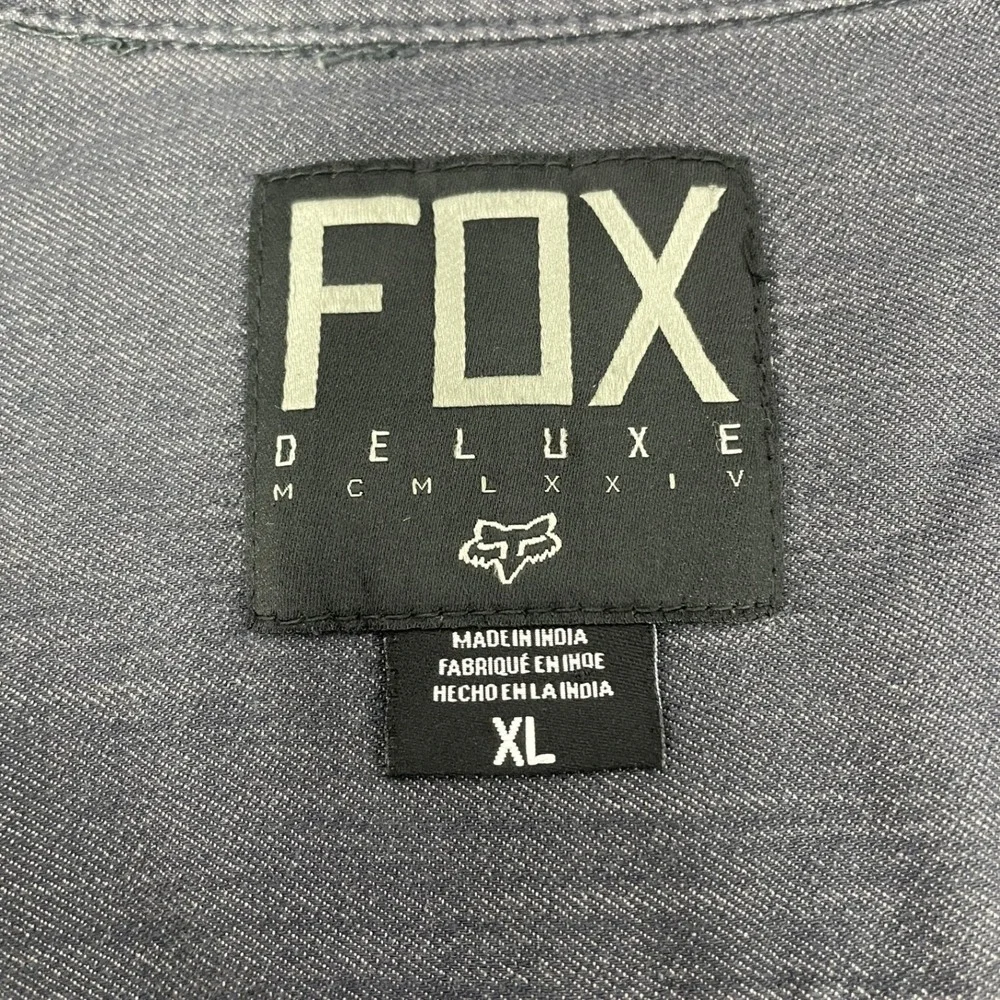 Fox Men's XL Dark Grey DLX Cotton Y2K Long Sleeve Button Up Shirt Motocross